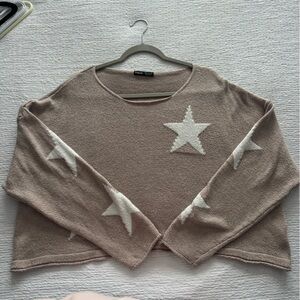 Women's Star Pattern Crewneck Sweater - Beige/Cream